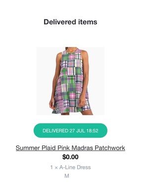 Redbubble Pink and Green Plaid Midi Dress, swing style, longer in the back.